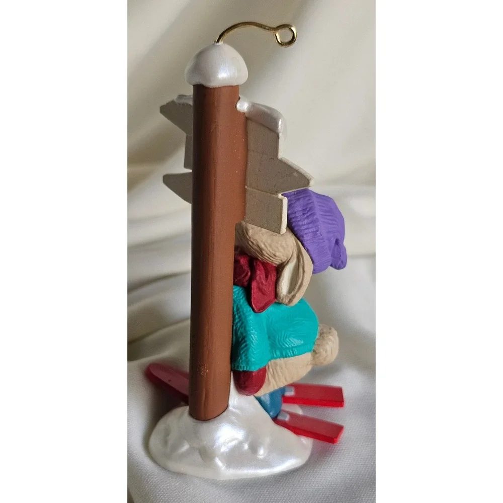 VTG Hallmark Keepsake 1994 Skiing Bunny Rabbit Christmas Ornament Winter Sign